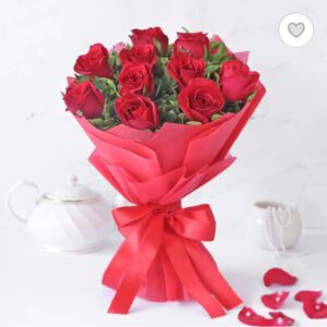 Red Rose Hand Bouquet With Red Paper