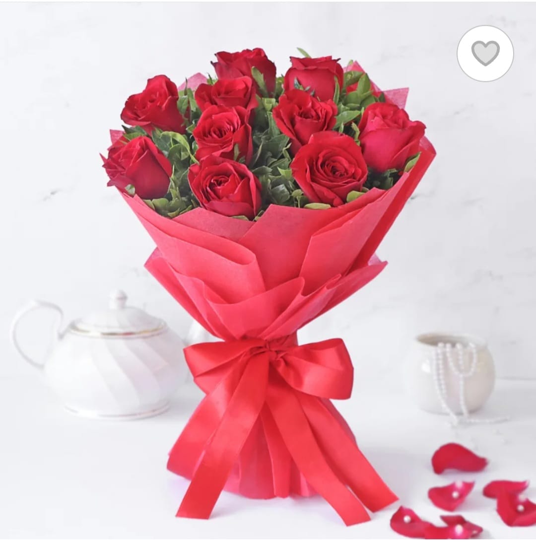 Red Rose Hand Bouquet With Red Paper