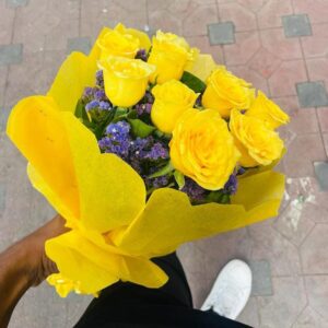 Yellow 8 rose Bouquet with Yellow Paper